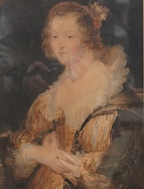 After Peter Paul Rubens (Flemish, 1577-1640), watercolour, Study of a lady wearing 17th century dress, unsigned, 30 x 23cm, maple framed. Condition - fair/good